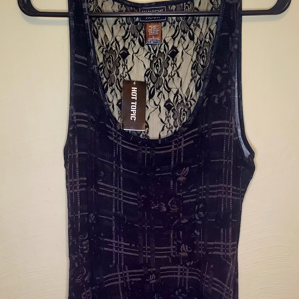 HOT TOPIC Floral Grey plaid dress L